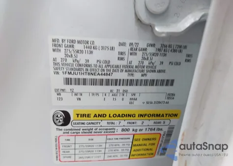 2022 Ford Expedition Xlt z USA, uszkodzony, nr VIN 1FMJU1HT8NEA44847